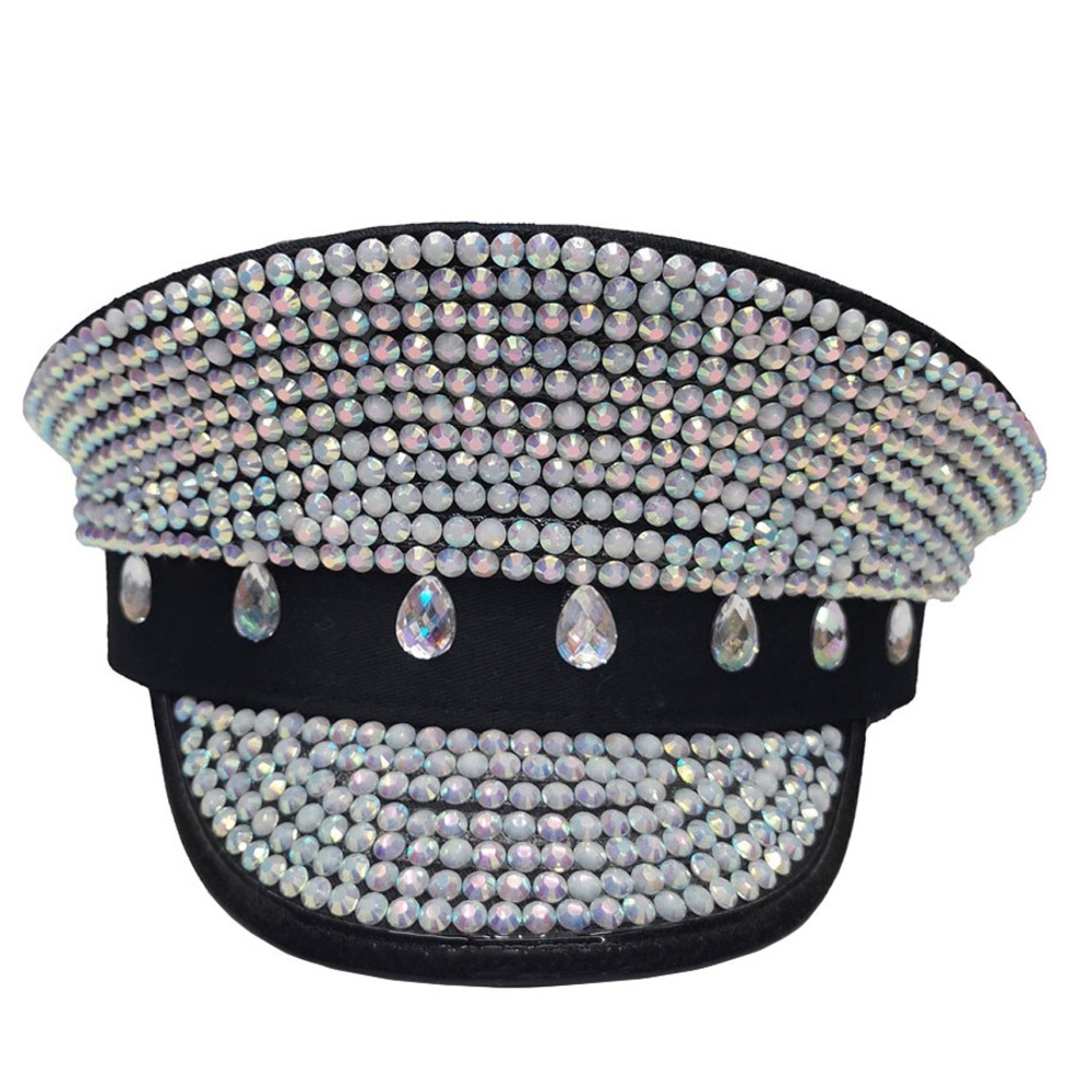 Black Rhinestone Studded Captain Hat